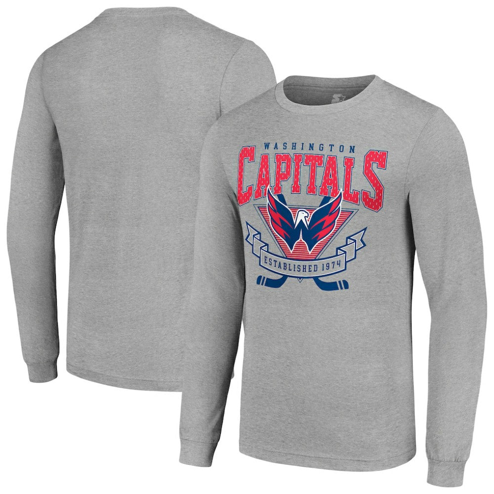 Washington Capitals Starter '80s Inspired Team Logo Long Sleeve T-Shirt - Heather Gray | US 201591869