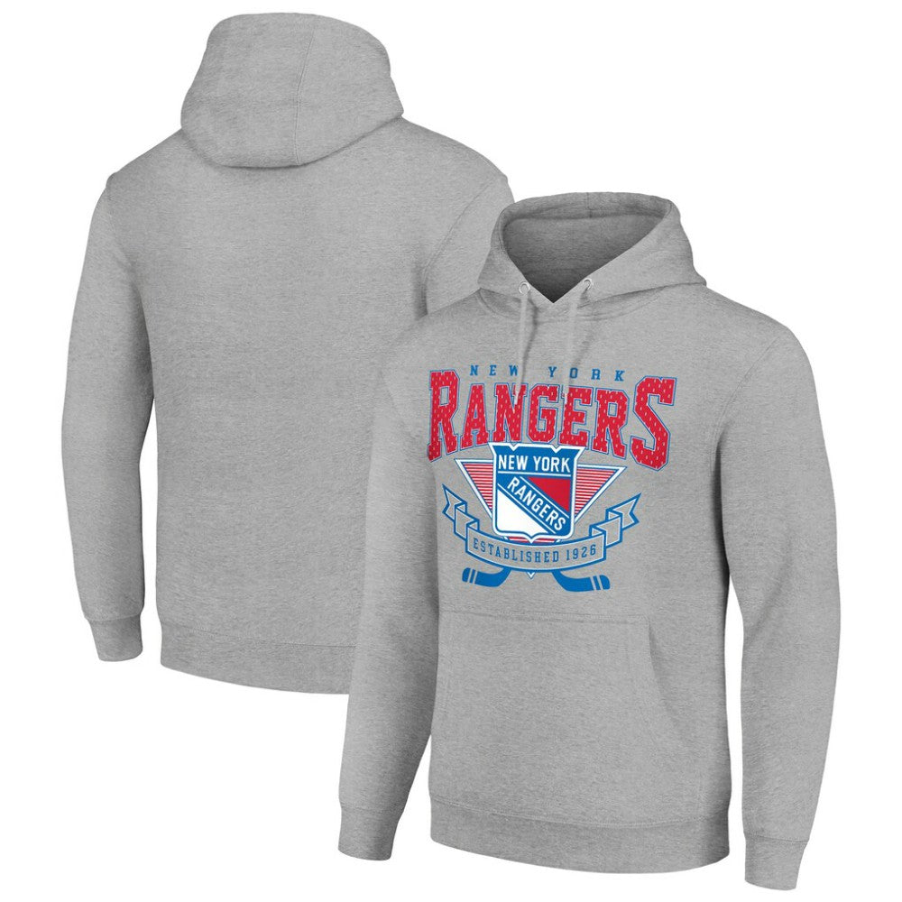 New York Rangers Starter Team Logo Graphic Fleece Tri-Blend Pullover Hoodie - Heather Gray | US 201591943