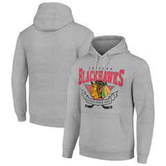 Chicago Blackhawks Starter Team Logo Graphic Fleece Tri-Blend Pullover Hoodie - Heather Gray | US 201591952