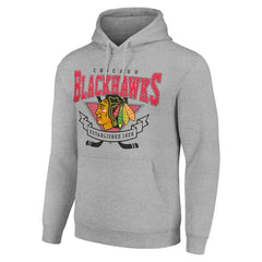 Chicago Blackhawks Starter Team Logo Graphic Fleece Tri-Blend Pullover Hoodie - Heather Gray | US 201591952