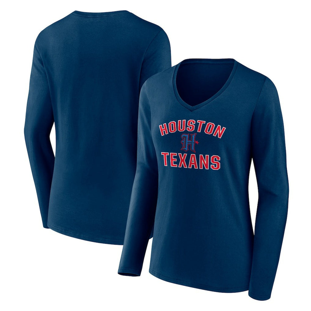 Houston Texans Women's Secondary Logo Victory Arch Long Sleeve V-Neck T-Shirt - Navy T-shirts