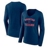 Houston Texans Women's Secondary Logo Victory Arch Long Sleeve V-Neck T-Shirt - Navy T-shirts