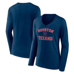 Houston Texans Women's Secondary Logo Victory Arch Long Sleeve V-Neck T-Shirt - Navy T-shirts