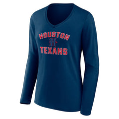 Houston Texans Women's Secondary Logo Victory Arch Long Sleeve V-Neck T-Shirt - Navy T-shirts