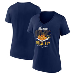 Milwaukee Brewers Women's Cheese Fry V-Neck T-Shirt - Navy T-shirts