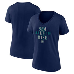 Seattle Mariners Women's Sea Us Rise V-Neck T-Shirt - Navy T-shirts