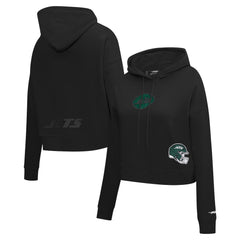 New York Jets Pro Standard Women's Jeweled Cropped Pullover Hoodie - Black Hoodies