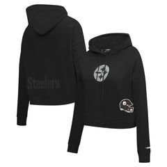 Pittsburgh Steelers Pro Standard Women's Jeweled Cropped Pullover Hoodie - Black Hoodies