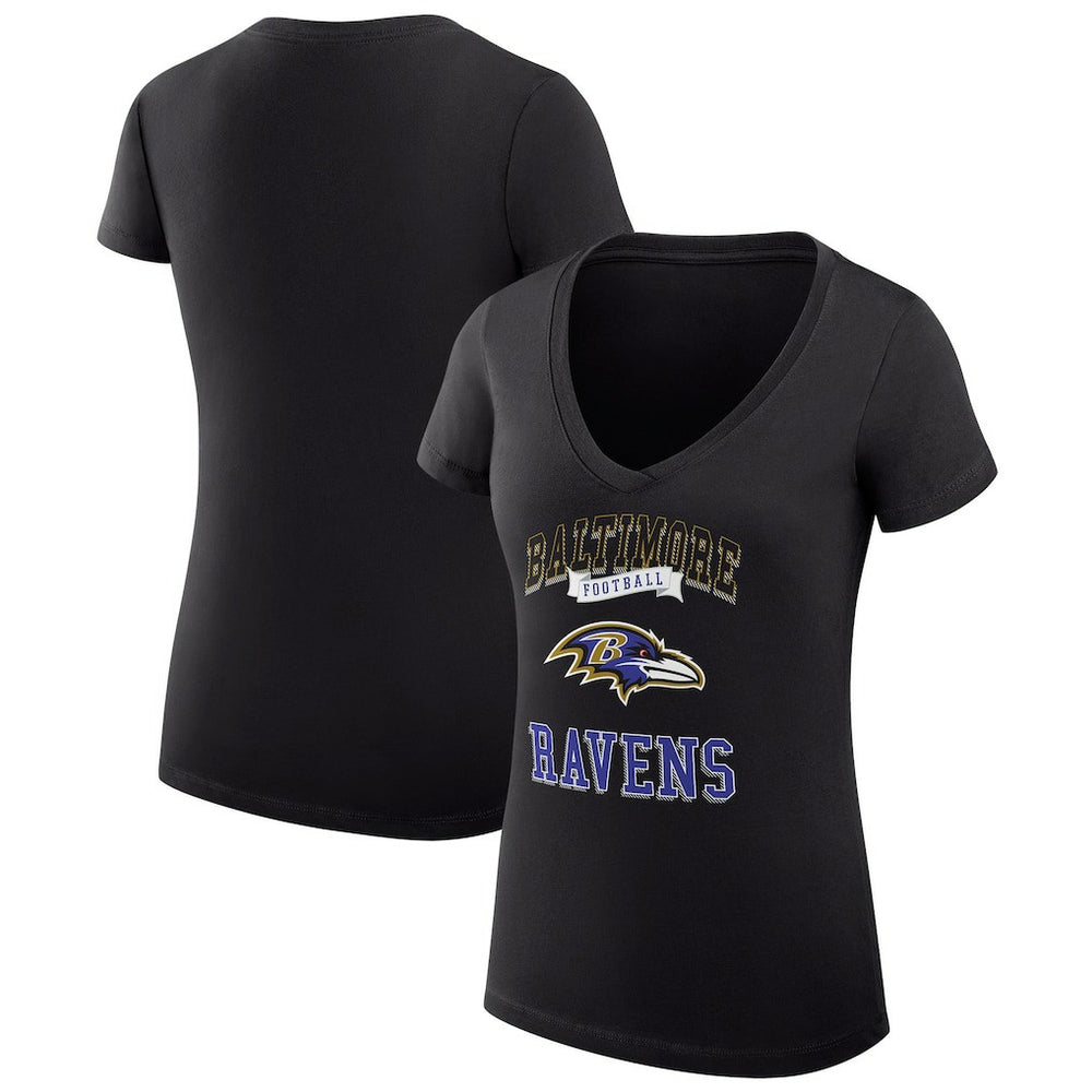 Baltimore Ravens G-III 4Her by Carl Banks Women's Super-Slim Fit Lightweight Team Logo Graphic V-Neck T-Shirt - Black T-shirts