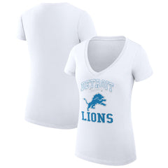 Detroit Lions G-III 4Her by Carl Banks Women's Super-Slim Fit Lightweight Team Logo Graphic V-Neck T-Shirt - White T-shirts