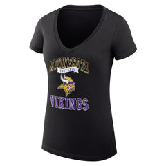 Minnesota Vikings G-III 4Her by Carl Banks Women's Super-Slim Fit Lightweight Team Logo Graphic V-Neck T-Shirt - Black T-shirts