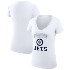 Winnipeg Jets G-III 4Her by Carl Banks Women's Super-Slim Fit Lightweight Team Logo Graphic V-Neck T-Shirt - White | US 201612996