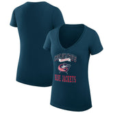 Columbus Blue Jackets G-III 4Her by Carl Banks Women's Super-Slim Fit Lightweight Team Logo Graphic V-Neck T-Shirt - Navy | US 201613015