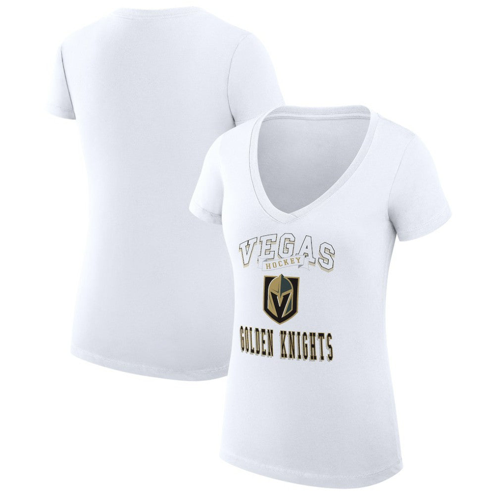 Vegas Golden Knights G-III 4Her by Carl Banks Women's Super-Slim Fit Lightweight Team Logo Graphic V-Neck T-Shirt - White | US 201613038