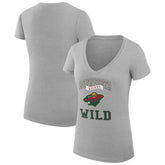 Minnesota Wild G-III 4Her by Carl Banks Women's Super-Slim Fit Lightweight Team Logo Graphic V-Neck T-Shirt - Heather Gray | US 201613041