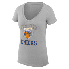 New York Knicks G-III 4Her by Carl Banks Women's Super-Slim Fit Lightweight Team Logo V-Neck T-Shirt Heather Gray outlet