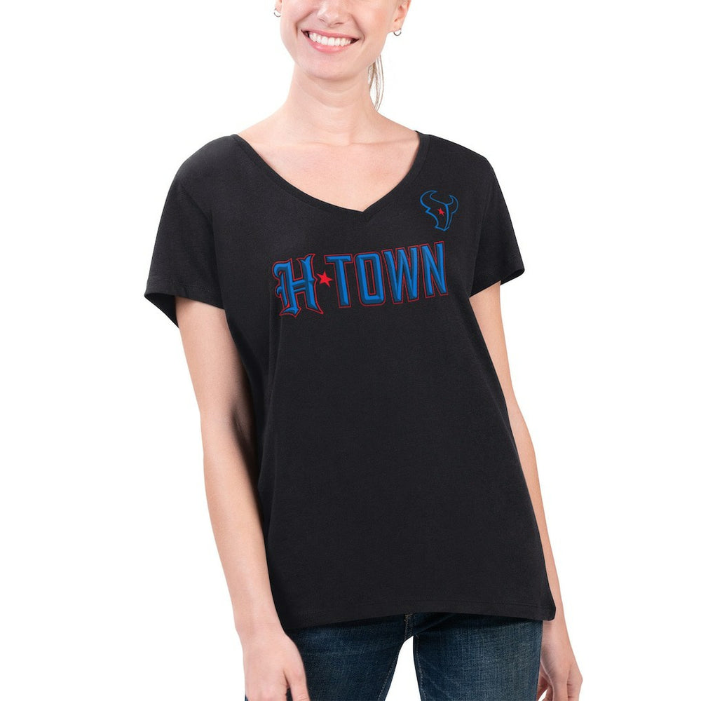 Houston Texans G-III 4Her by Carl Banks Women's Super-Slim Fit Lightweight H-Town V-Neck T-Shirt - Black T-shirts
