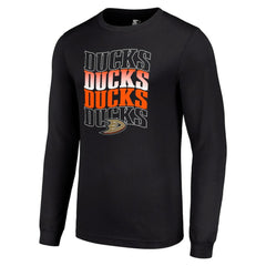 Anaheim Ducks Starter Four Team Name Logo Long Sleeve Graphic T-Shirt - Black | US 201621806