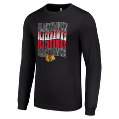 Chicago Blackhawks Starter Four Team Name Logo Long Sleeve Graphic T-Shirt - Black | US 201621812