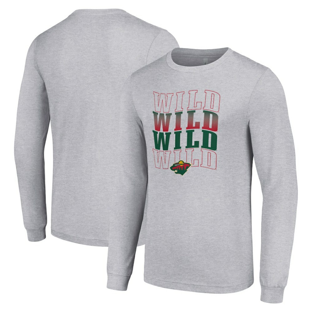 Minnesota Wild Starter Four Team Name Logo Long Sleeve Graphic T-Shirt - Heather Gray | US 201621822