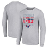 Washington Capitals Starter Four Team Name Logo Long Sleeve Graphic T-Shirt - Heather Gray | US 201621846