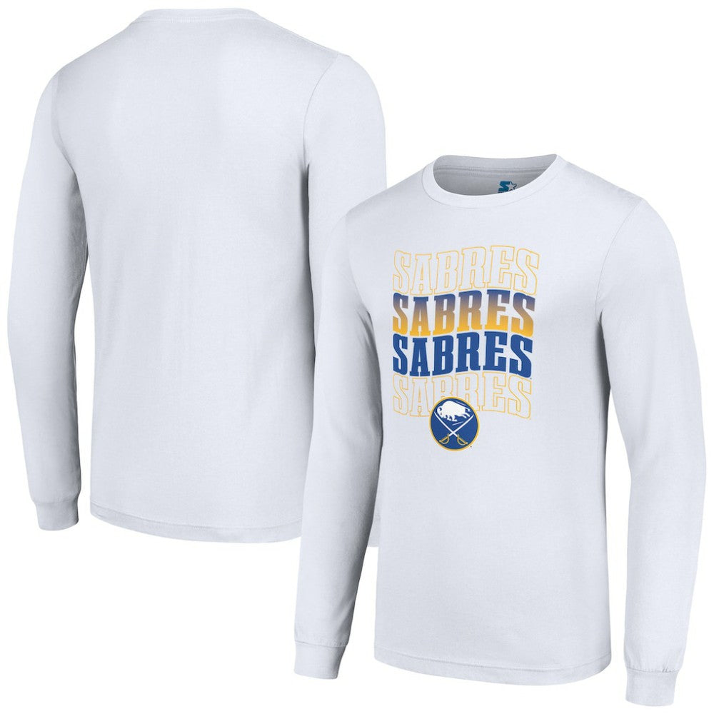 Buffalo Sabres Starter Four Team Name Logo Long Sleeve Graphic T-Shirt - White | US 201621871