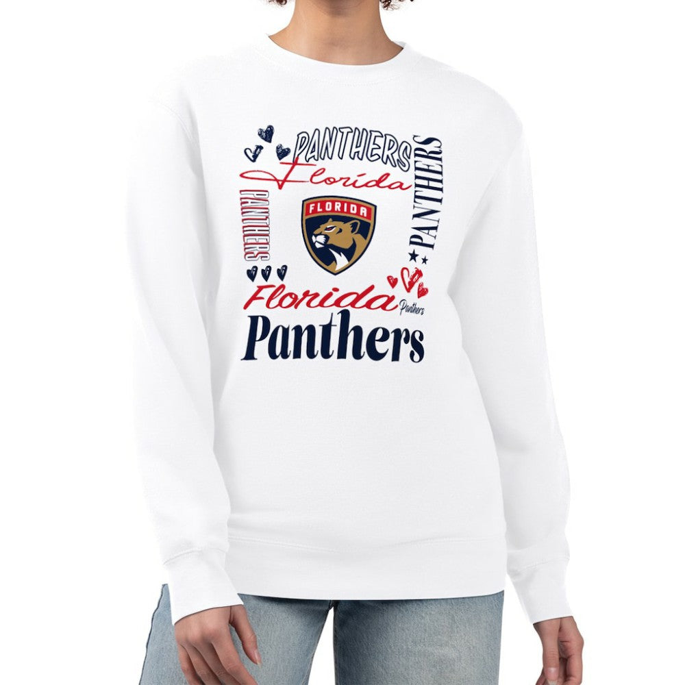Florida Panthers G-III 4Her by Carl Banks Women's Collage Graphic Fleece Long Sleeve Pullover Sweatshirt - White | US 201622736