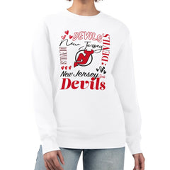New Jersey Devils G-III 4Her by Carl Banks Women's Collage Graphic Fleece Long Sleeve Pullover Sweatshirt - White | US 201622741
