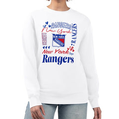 New York Rangers G-III 4Her by Carl Banks Women's Collage Graphic Fleece Long Sleeve Pullover Sweatshirt - White | US 201622743