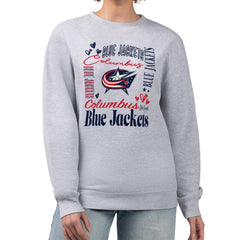 Columbus Blue Jackets G-III 4Her by Carl Banks Women's Collage Graphic Fleece Long Sleeve Pullover Sweatshirt - Heather Gray | US 201622749