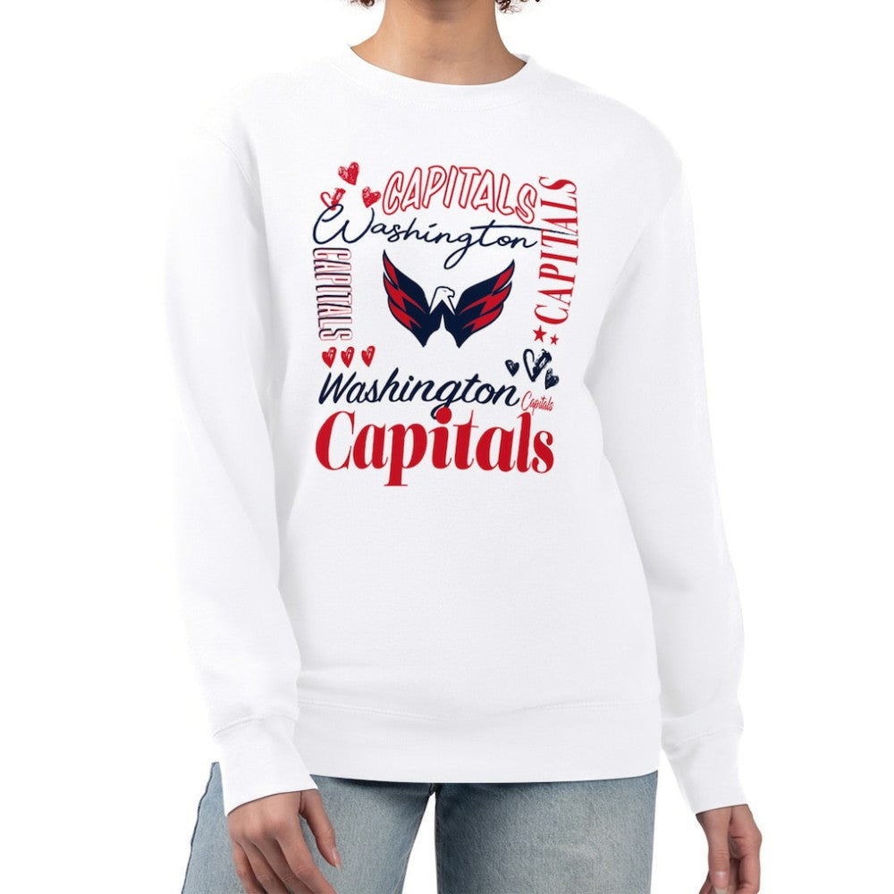 Washington Capitals G-III 4Her by Carl Banks Women's Collage Graphic Fleece Long Sleeve Pullover Sweatshirt - White | US 201622756