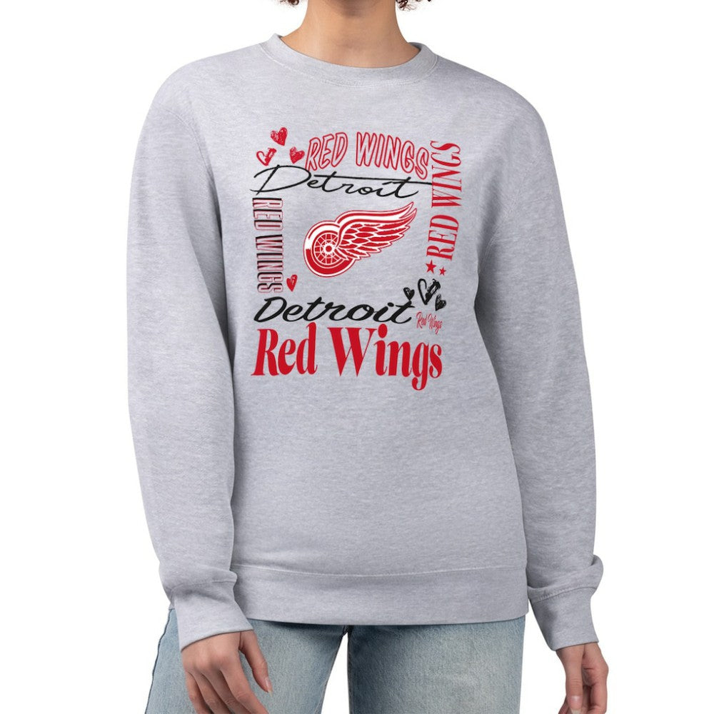 Detroit Red Wings G-III 4Her by Carl Banks Women's Collage Graphic Fleece Long Sleeve Pullover Sweatshirt - Heather Gray | US 201622760