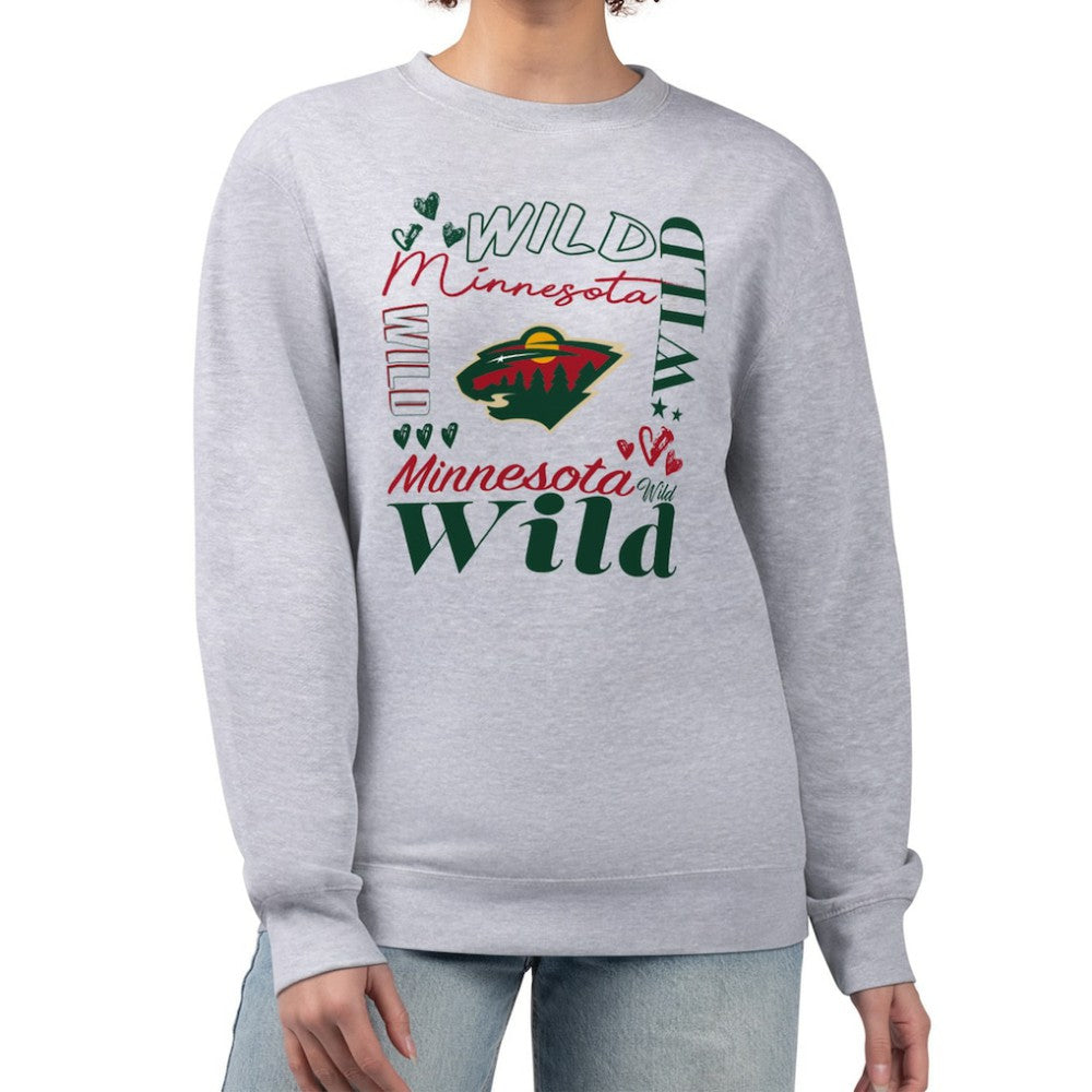 Minnesota Wild G-III 4Her by Carl Banks Women's Collage Graphic Fleece Long Sleeve Pullover Sweatshirt - Heather Gray | US 201622764