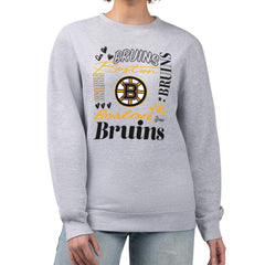 Boston Bruins G-III 4Her by Carl Banks Women's Collage Graphic Fleece Long Sleeve Pullover Sweatshirt - Heather Gray | US 201622769