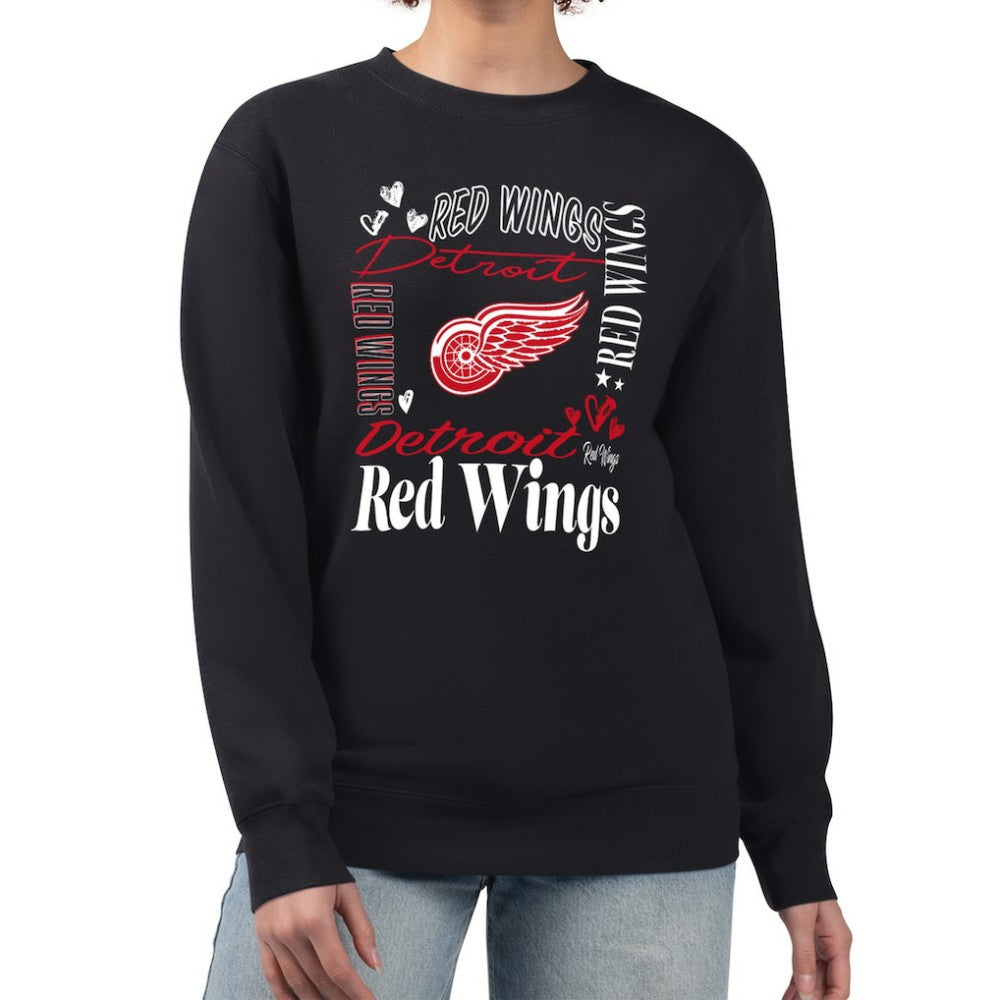Detroit Red Wings G-III 4Her by Carl Banks Women's Collage Graphic Fleece Long Sleeve Pullover Sweatshirt - Black | US 201622778