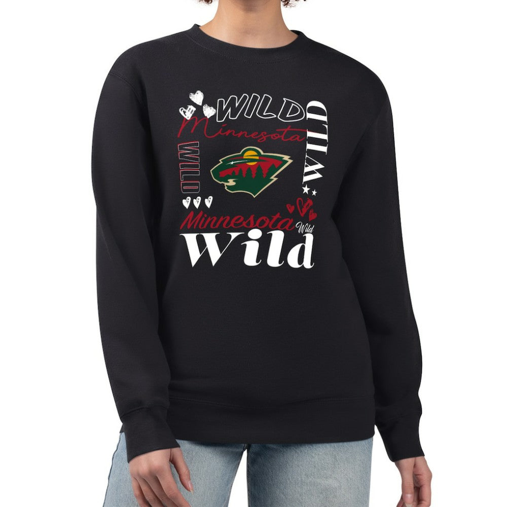 Minnesota Wild G-III 4Her by Carl Banks Women's Collage Graphic Fleece Long Sleeve Pullover Sweatshirt - Black | US 201622781