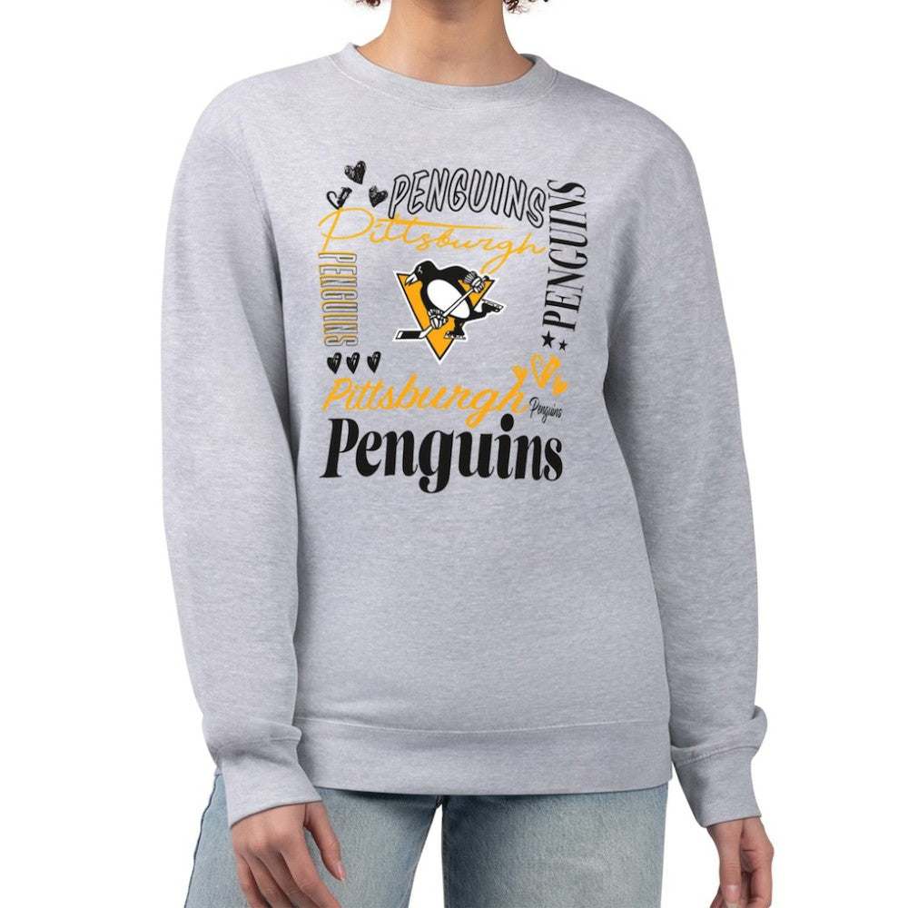 Pittsburgh Penguins G-III 4Her by Carl Banks Women's Collage Graphic Fleece Long Sleeve Pullover Sweatshirt - Heather Gray | US 201622788