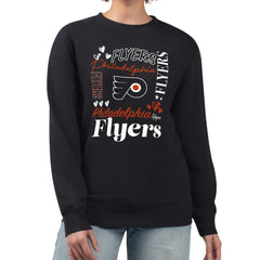 Philadelphia Flyers G-III 4Her by Carl Banks Women's Collage Graphic Fleece Long Sleeve Pullover Sweatshirt - Black | US 201622791