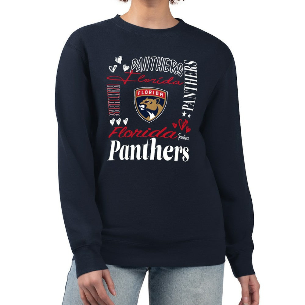 Florida Panthers G-III 4Her by Carl Banks Women's Collage Graphic Fleece Long Sleeve Pullover Sweatshirt - Navy | US 201622795