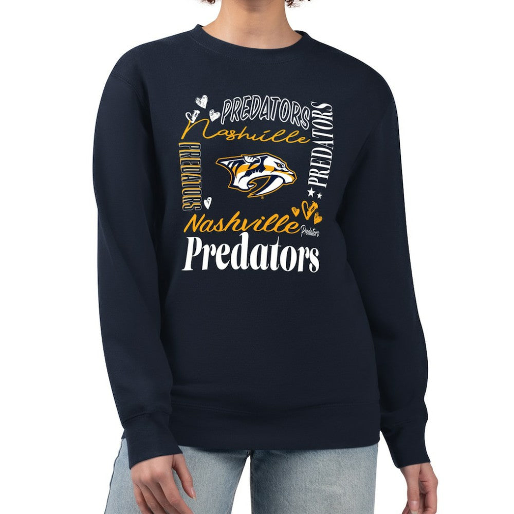 Nashville Predators G-III 4Her by Carl Banks Women's Collage Graphic Fleece Long Sleeve Pullover Sweatshirt - Navy | US 201622799
