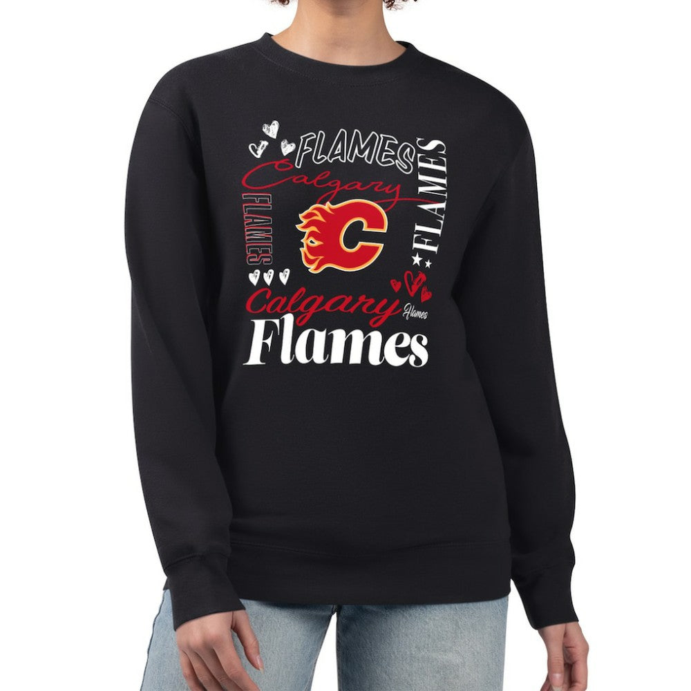 Calgary Flames G-III 4Her by Carl Banks Women's Collage Graphic Fleece Long Sleeve Pullover Sweatshirt - Black | US 201622808