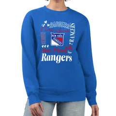 New York Rangers G-III 4Her by Carl Banks Women's Collage Graphic Fleece Long Sleeve Pullover Sweatshirt - Blue | US 201622820