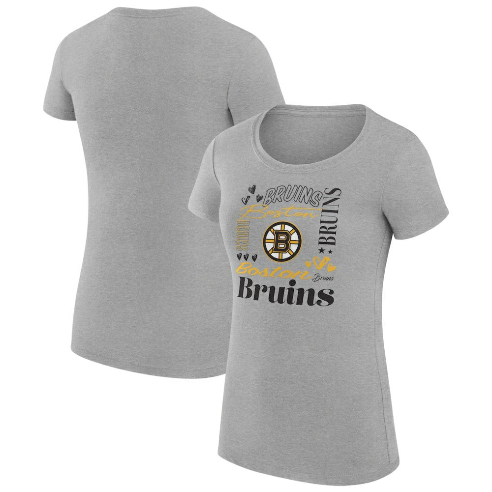 Boston Bruins G-III 4Her by Carl Banks Women's Super-Slim Fit Lightweight Collage Team Graphic T-Shirt - Heather Gray | US 201622951