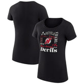 New Jersey Devils G-III 4Her by Carl Banks Women's Super-Slim Fit Lightweight Collage Team Graphic T-Shirt - Black | US 201622956