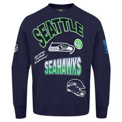 Seattle Seahawks Pro Standard Turn It Up Drop Shoulder Pullover Sweatshirt - College Navy Pullover
