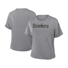 Pittsburgh Steelers Women's Swing Pass Tri-Blend Boxy T-Shirt - Heather Gray T-shirts