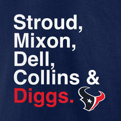 Houston Texans Stroud, Mixon, Dell, Collins & Diggs T-Shirt - Navy T-shirts