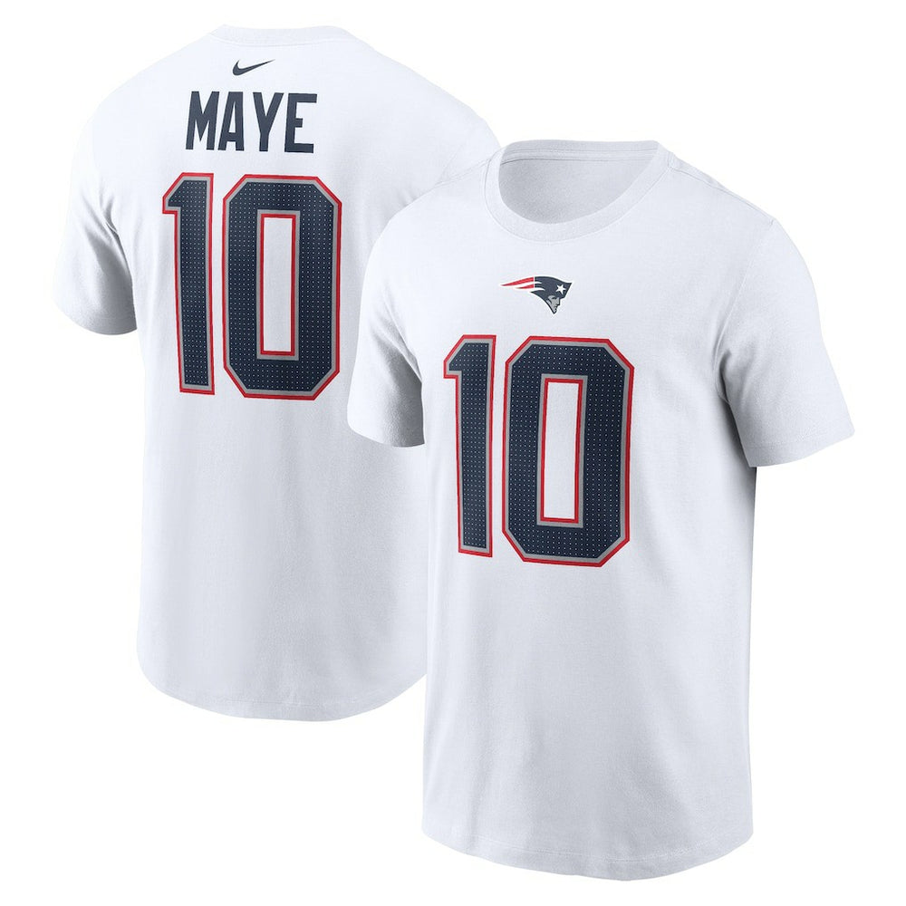 Drake Maye New England Patriots Player Name & Number T-Shirt - White T-shirts