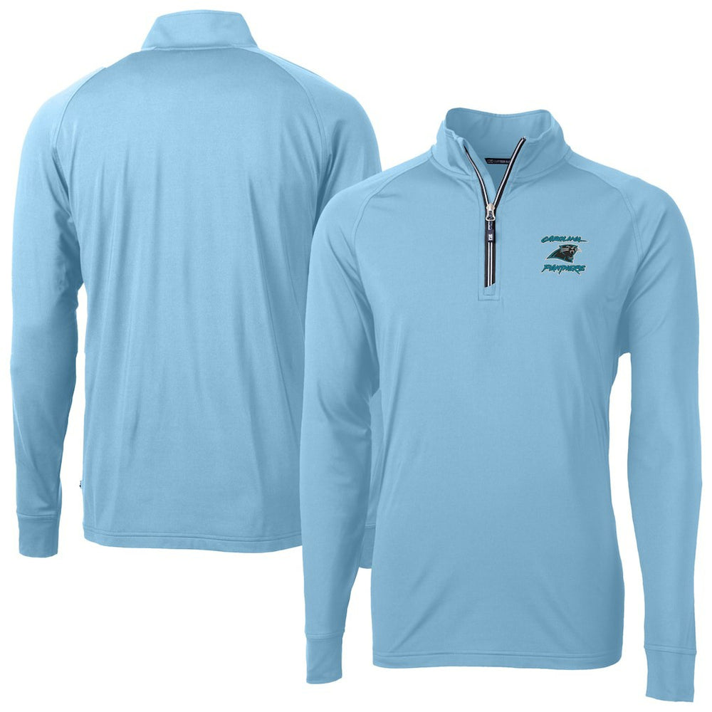 Carolina Panthers Cutter & Buck Adapt Eco Knit Stretch Recycled Raglan Quarter-Zip DryTec Top - Light Blue Tops