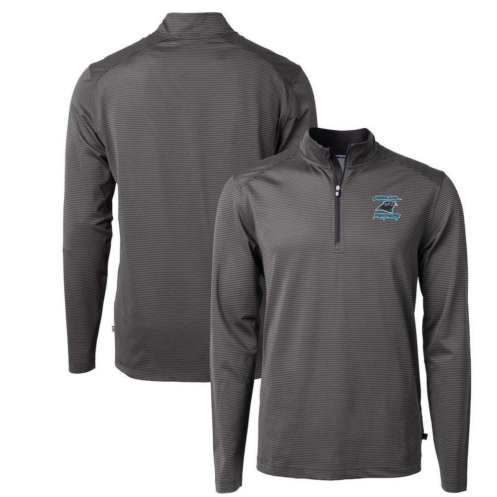 Carolina Panthers Cutter & Buck Virtue Eco Pique Micro Stripe Recycled Quarter-Zip Jacket - Black Jackets